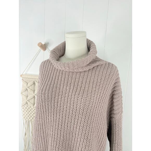 Aerie Oversized Chenille Turtleneck Sweater Womens Small Taupe Beige - Picture 3 of 8